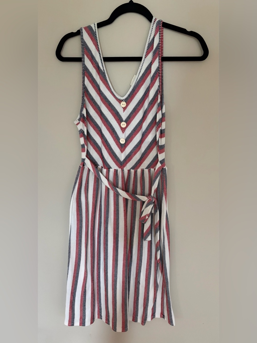 Striped V-Neck Tie-Waist Sundress in Red, White & Blue